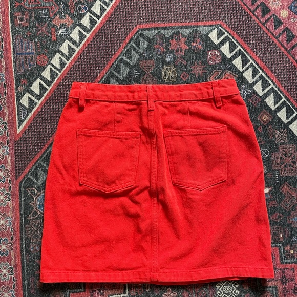 Twik Simons Red Denim Button Fly Mini Skirt EUC size M - Picture 2 of 4